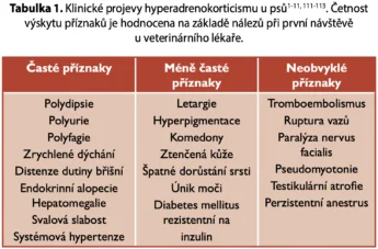 Tabulka příznaků Cushingova syndromu u psů