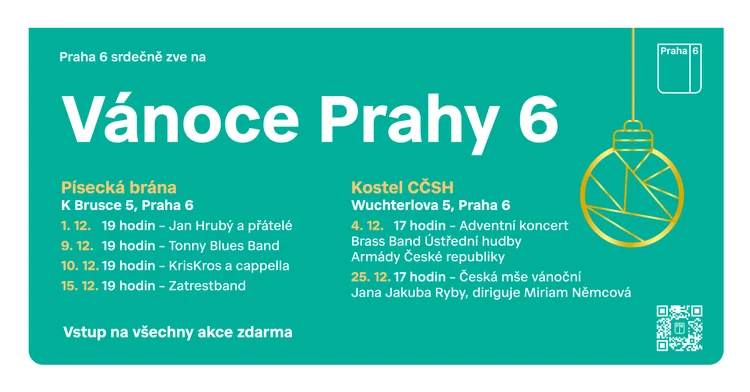 Plakát vánočních koncertů v Praze 6 zdarma
