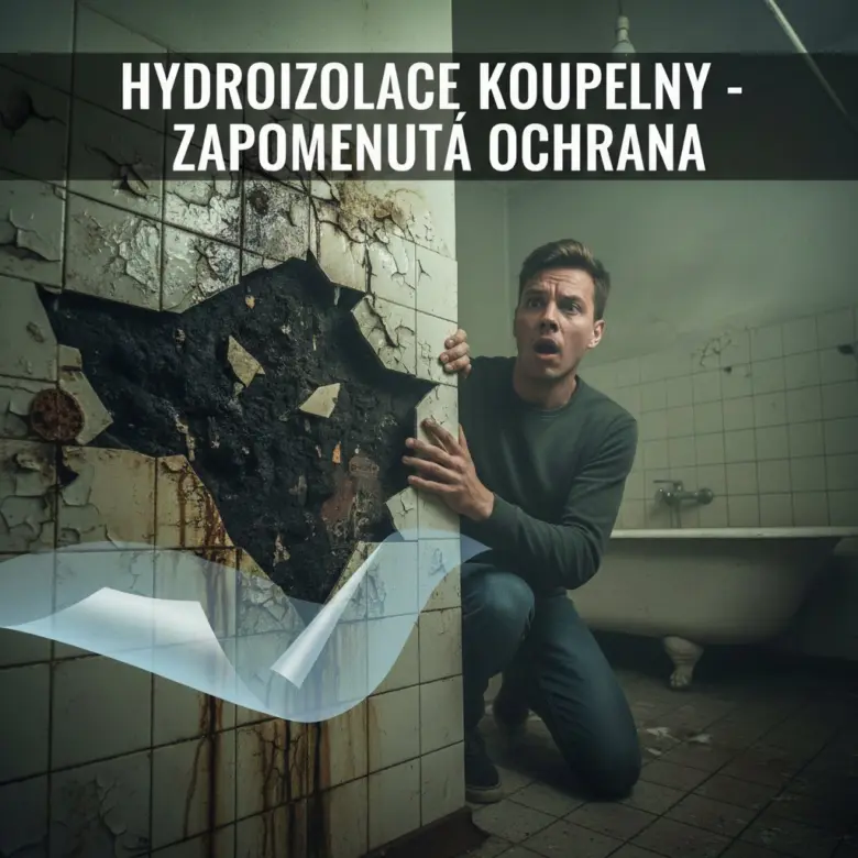 Muž zkoumá poškozené dlaždice v koupelně kvůli špatné hydroizolaci.