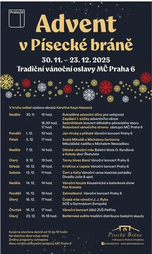 Plakát vánočního oslavování v Praze s programem.