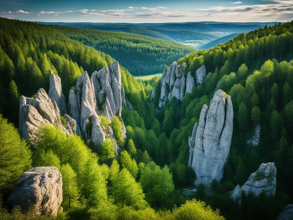 Přírodní park s lesy a skalními útvary
