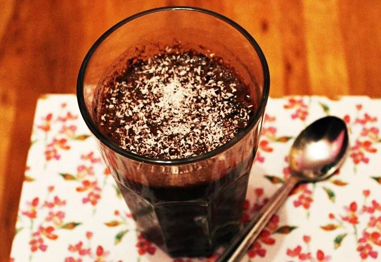 Healthy chocolate dessert in glass
