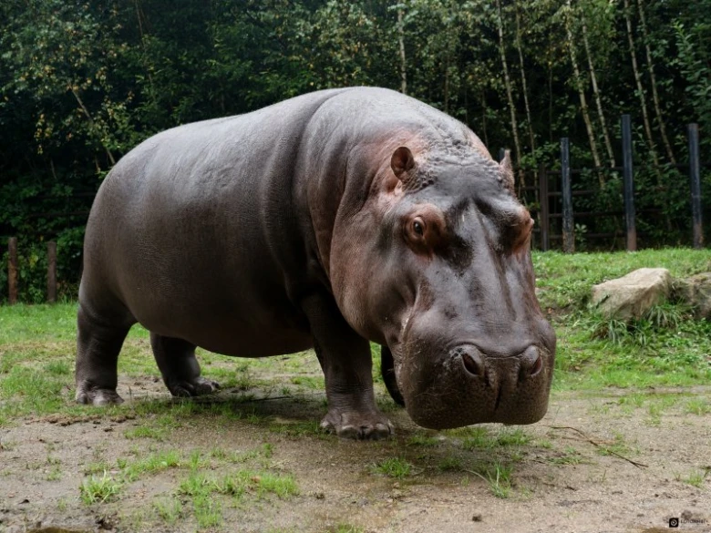 Hippopotam v arenu zoologické zahrady Jihočeský kraj