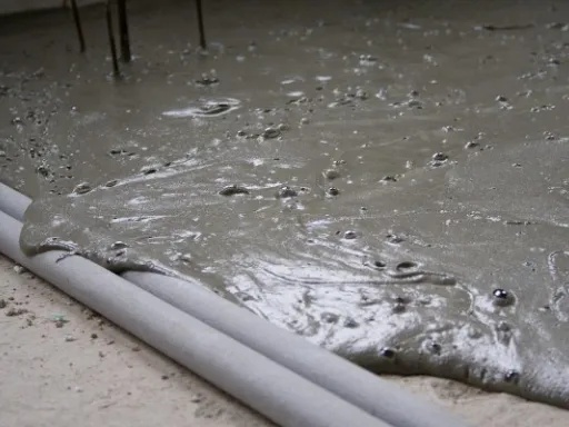 Mokrý beton nalitý na podlahu s trubkami
